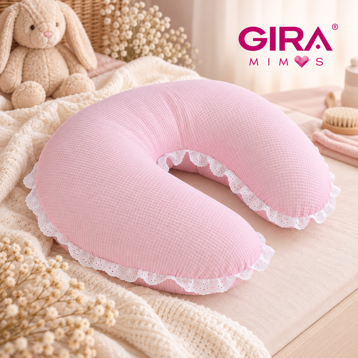 Almofada de Amamentação Waffle com Renda 🤱💕