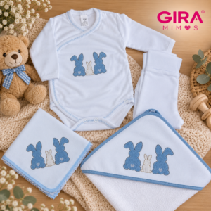 Enxoval para Bebé – Coleção 3 Coelhinhos – Azul Cobalto