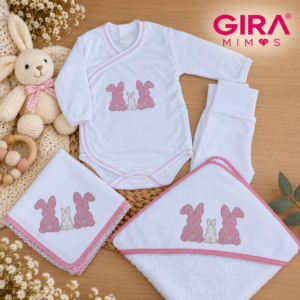 Enxoval para Bebé – Coleção 3  Coelhinhos -  Rosa Velho