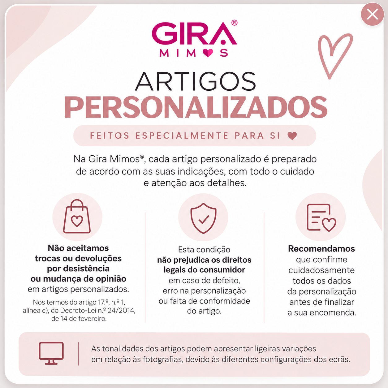 Política de Artigos Personalizados Gira Mimos